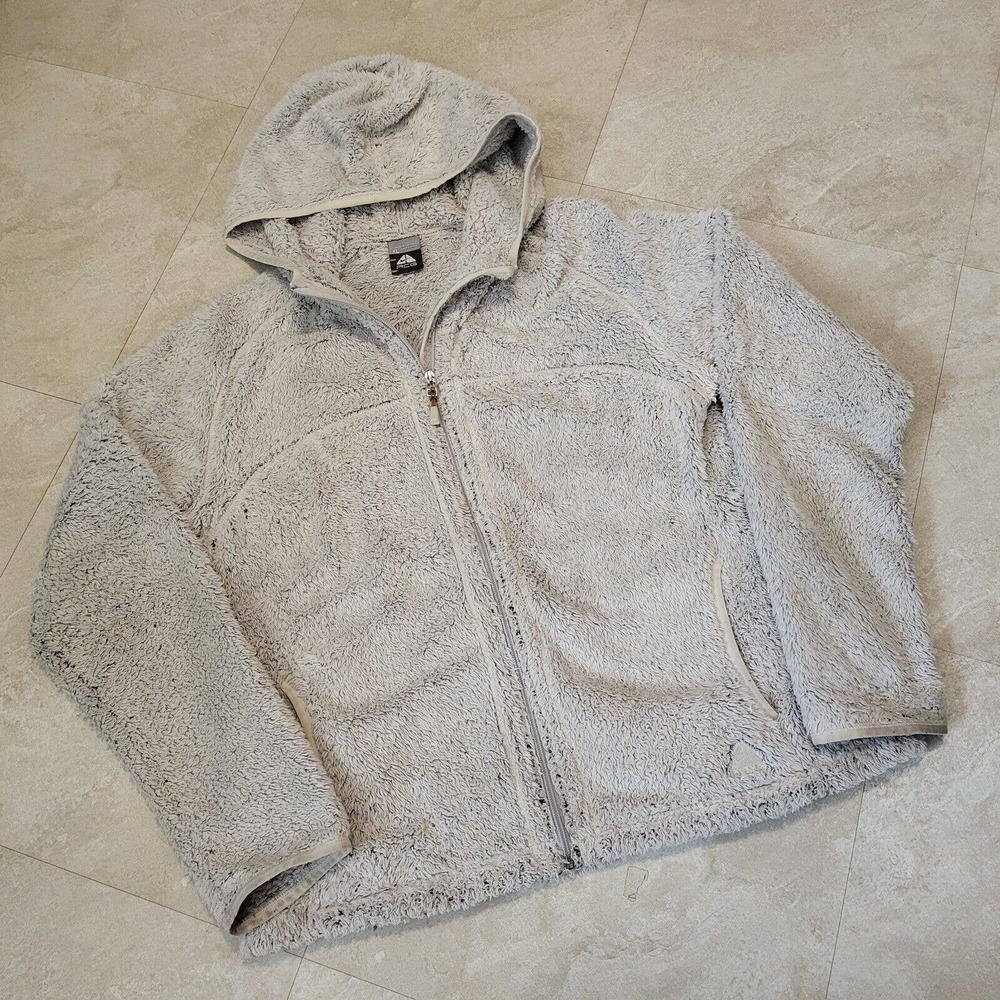 VTG NIKE ACG Womens XL Fleece Sherpa Deep Pile Furry Soft Hooded Jacket‎